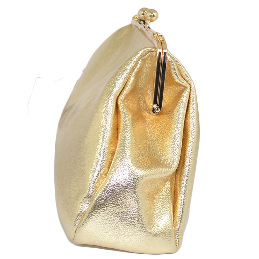 Borsa donna pochette dorata a mano con catena oro e tracolla chiusura clic  clac forma borsellino pelle martellata moda donna big bags Malu Shoes