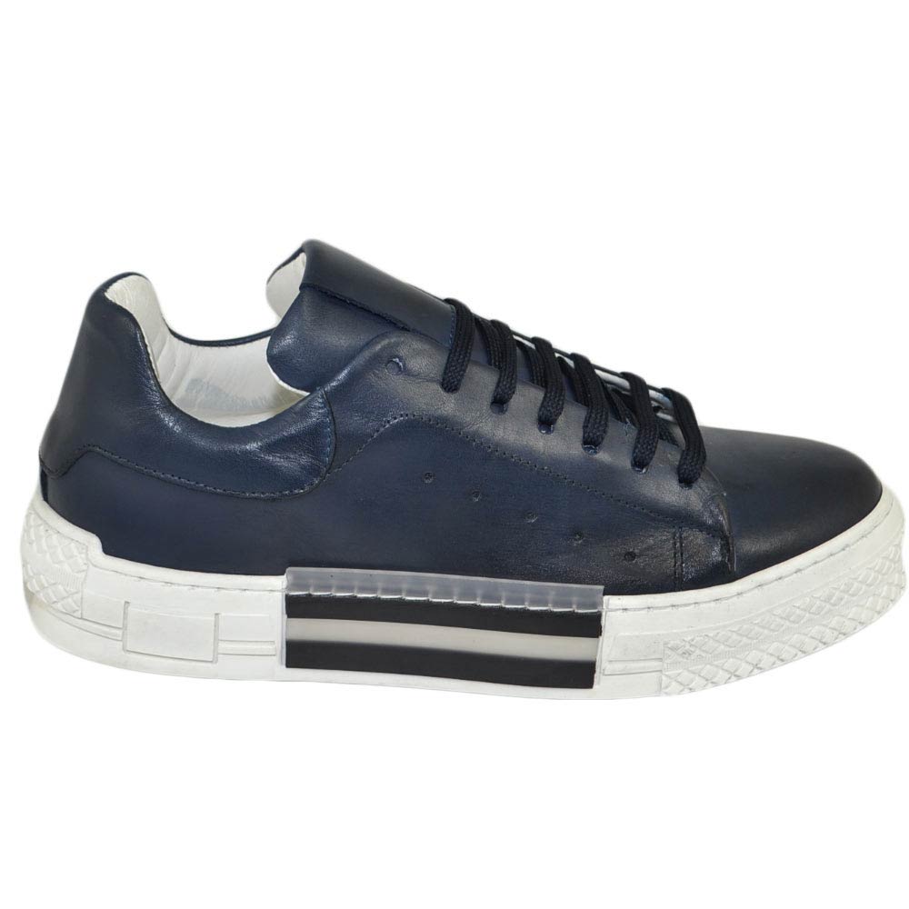 Custom 511 sneakers bicolore uomo in vera di nappa blu navy con doppi lacci in tinta moda made in italy.