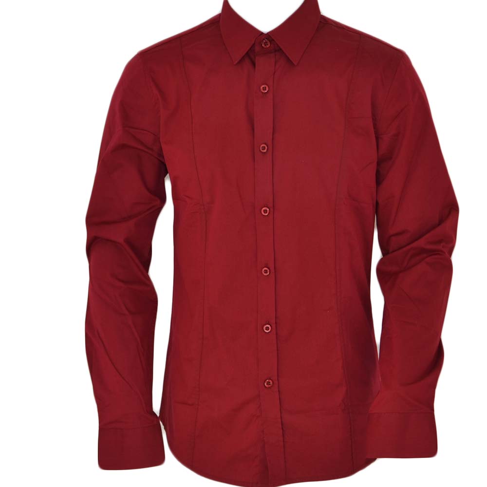 Camicia uomo man slim cotone rosso collo rigido manica lunga  basic made in italy