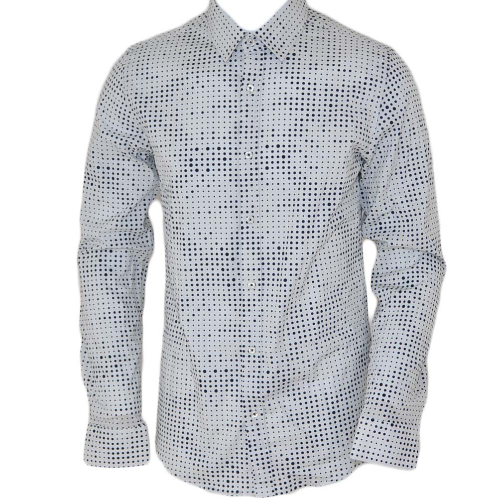 Camicia uomo cotone nero collo rigido manica lunga motivo astratto bianco nero basic