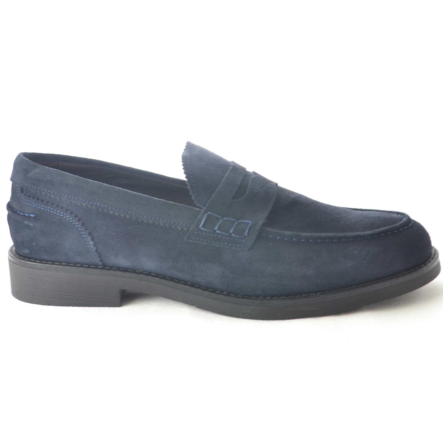 Scarpe uomo mocassini inglese college vera pelle scamosciata blu made in italy fondo classico sportivo genuine leather.