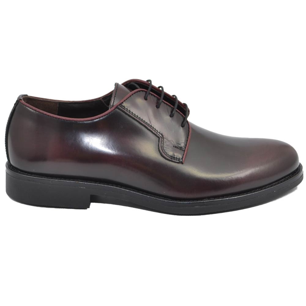 Scarpe uomo stringata bordeaux liscia vera pelle nappa spazzolata a mano fondo classico sportivo businessman handmade