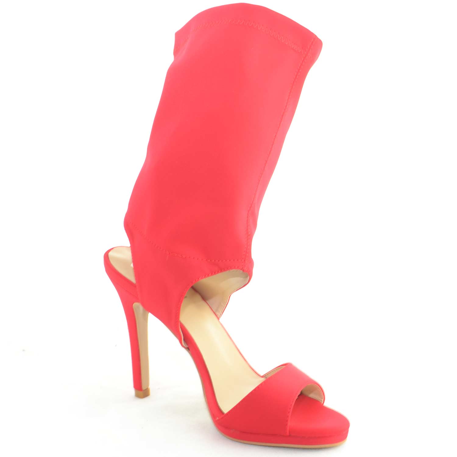 sandali donna tacco in lycra elastene con gambale alto rosso glamour chic.