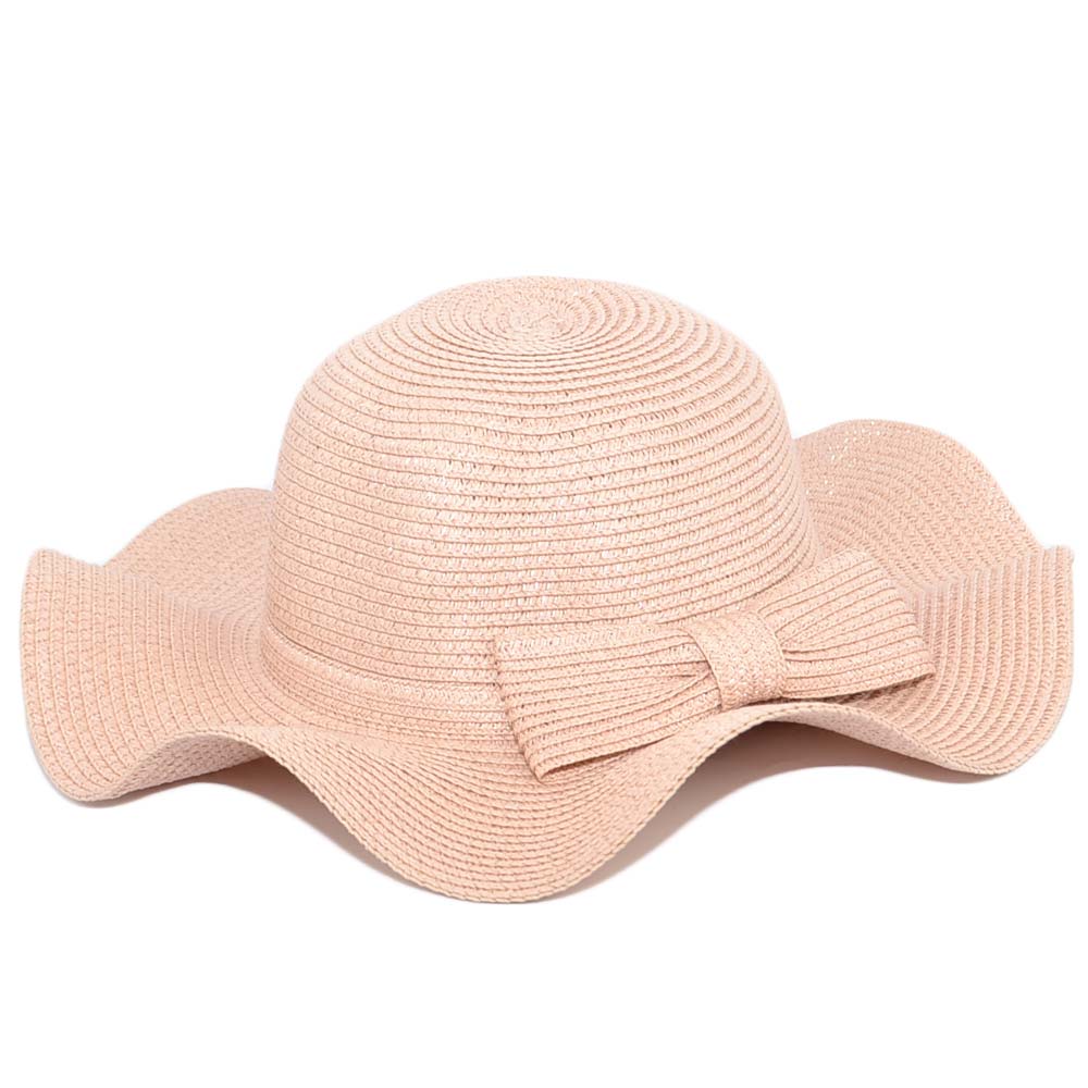 Cappello parasole di paglia ondulato cipria rosa donna elegante tesa largasole estate flessibile pieghevole per l’estate