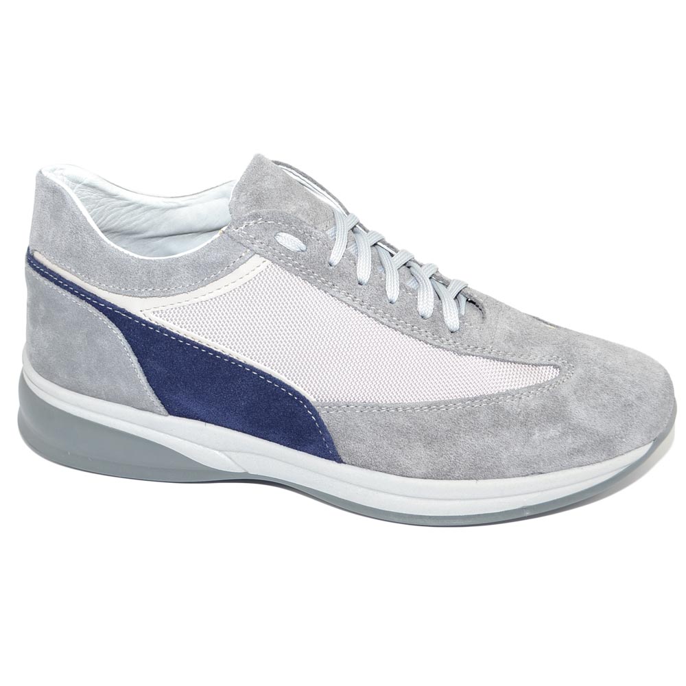 Scarpe uomo grigio calzature comode linea comfort made in italy in vera pelle fondo antiscivolo bicolore	