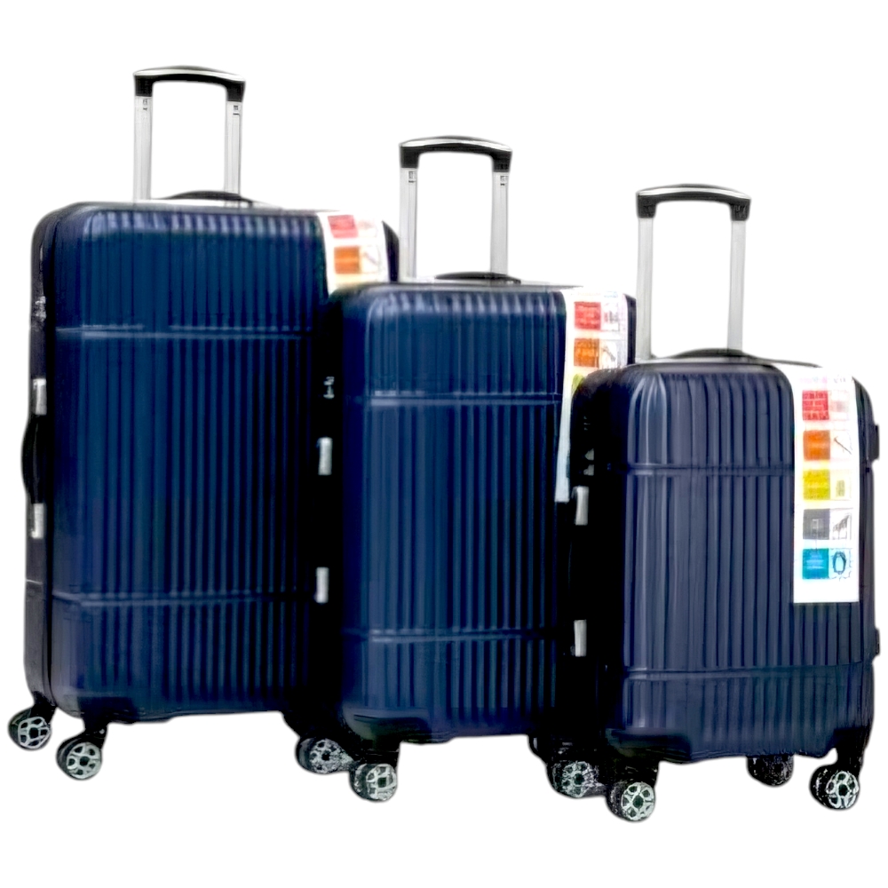 Set di 3 valigie blu notte con struttura rigida trolley valigie bagaglio a mano.