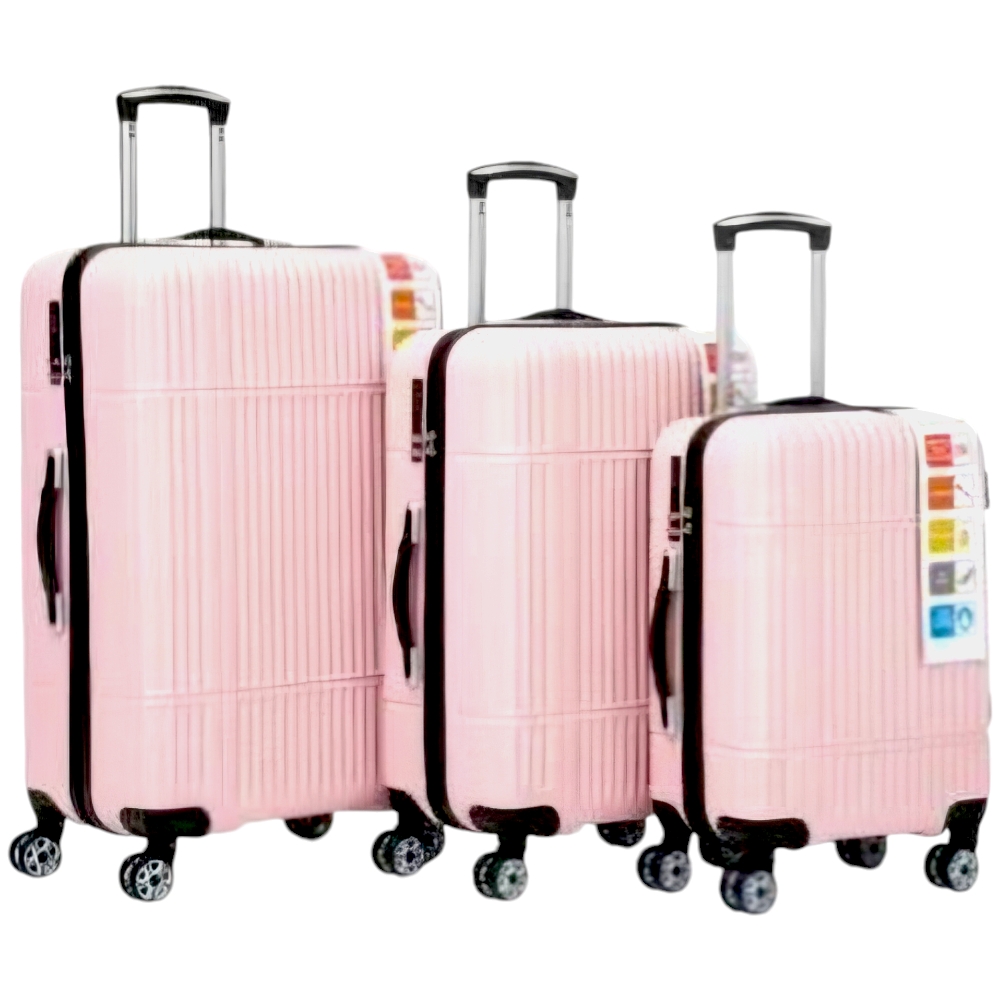 Set di 3 valigie rosa chiaro con struttura rigida trolley valigie bagaglio a mano.