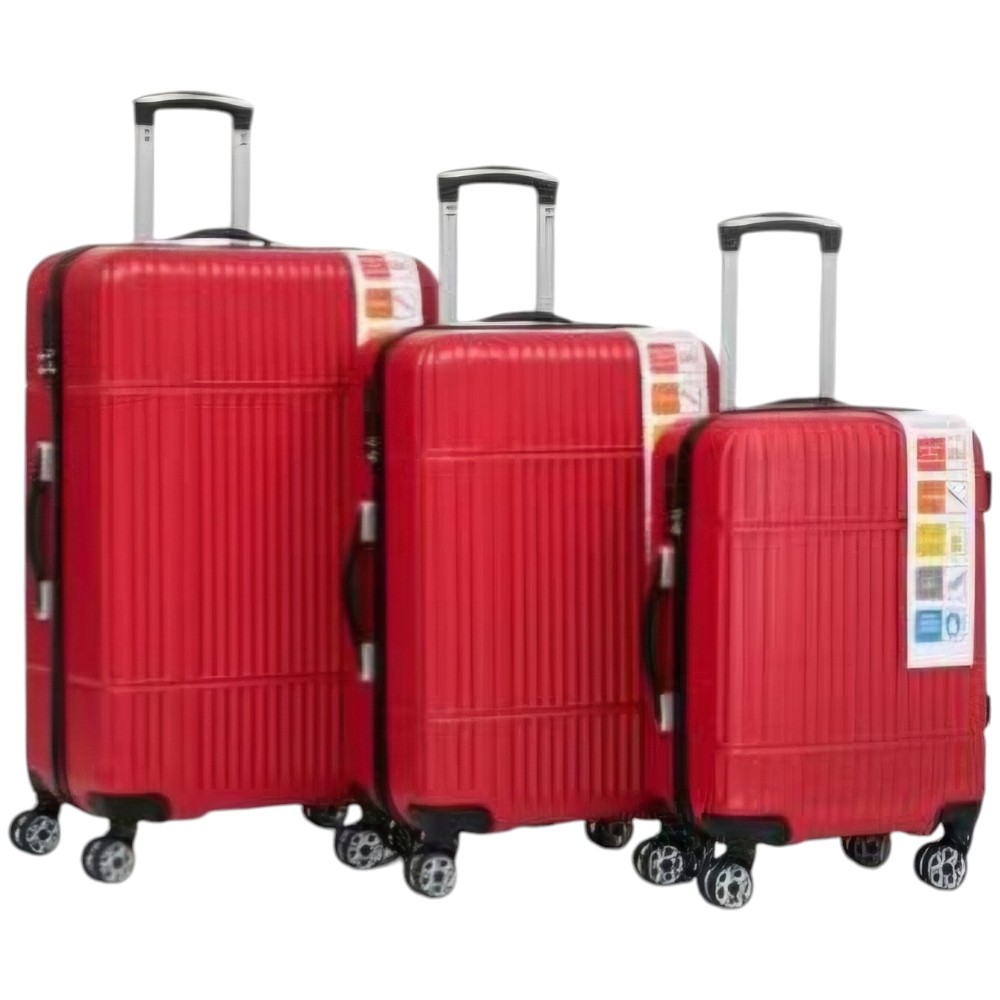 Set di 3 valigie rosso con struttura rigida trolley valigie bagaglio a mano.