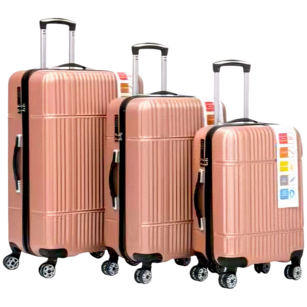 Set di 3 valigie oro rosa champagne con struttura rigida trolley valigie bagaglio a mano.