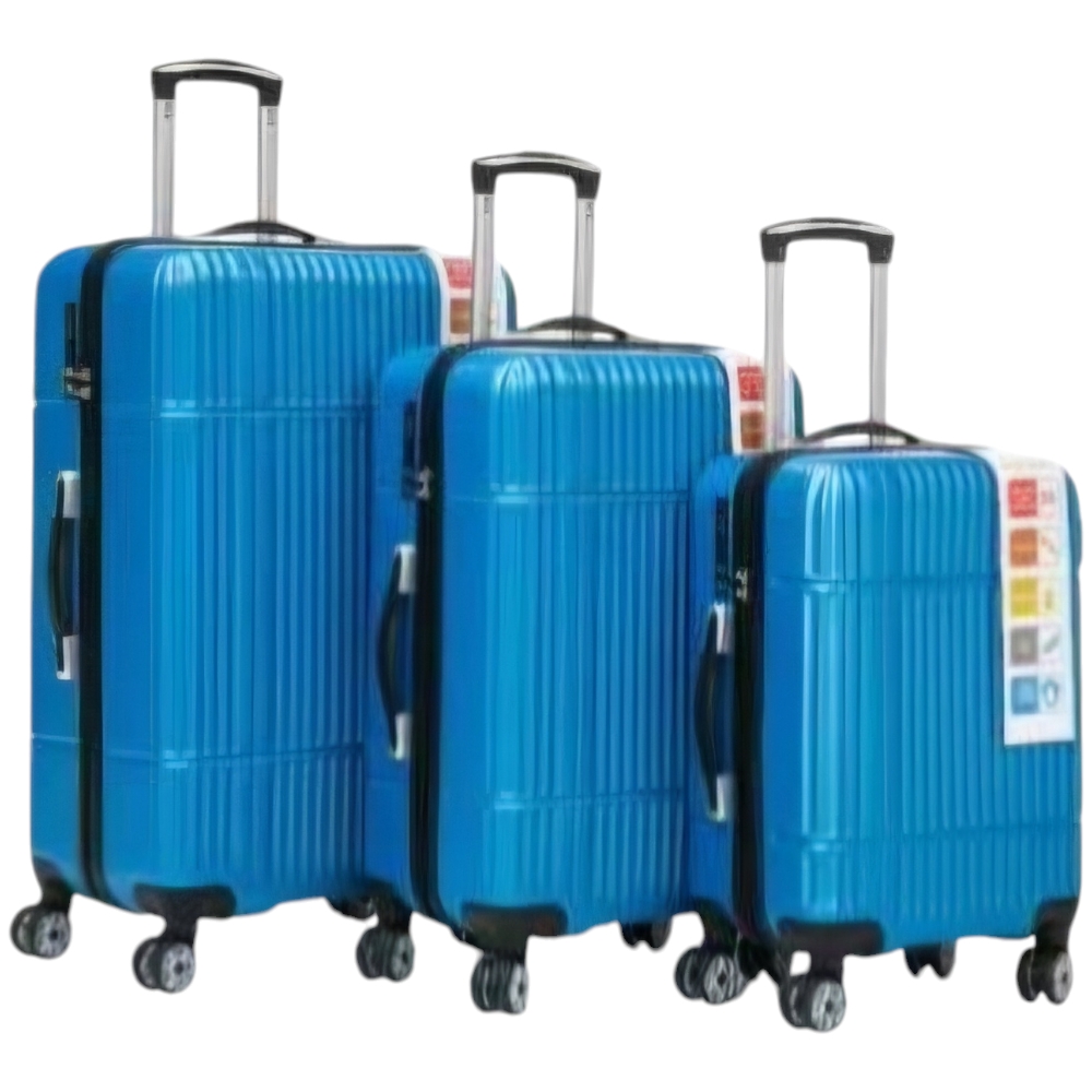 Set di 3 valigie blu cobalto con struttura rigida trolley valigie bagaglio a mano.