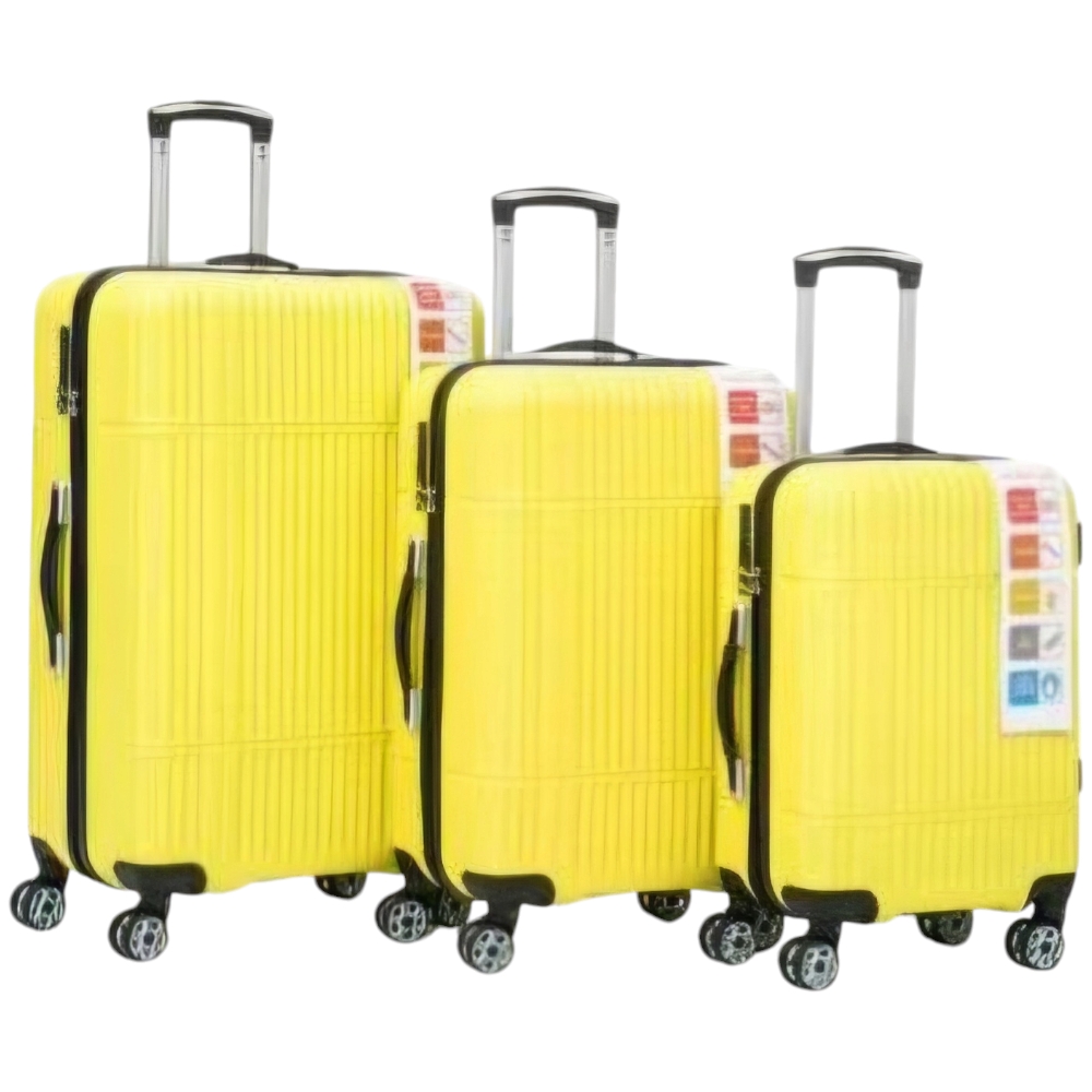 Set di 3 valigie giallo con struttura rigida trolley valigie bagaglio a mano.