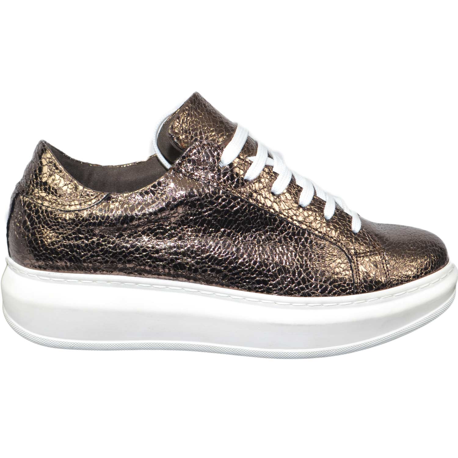 sneakers scarpe donna sportivo ginnico vera pelle made in italy bronzo bottolato moda glamour.