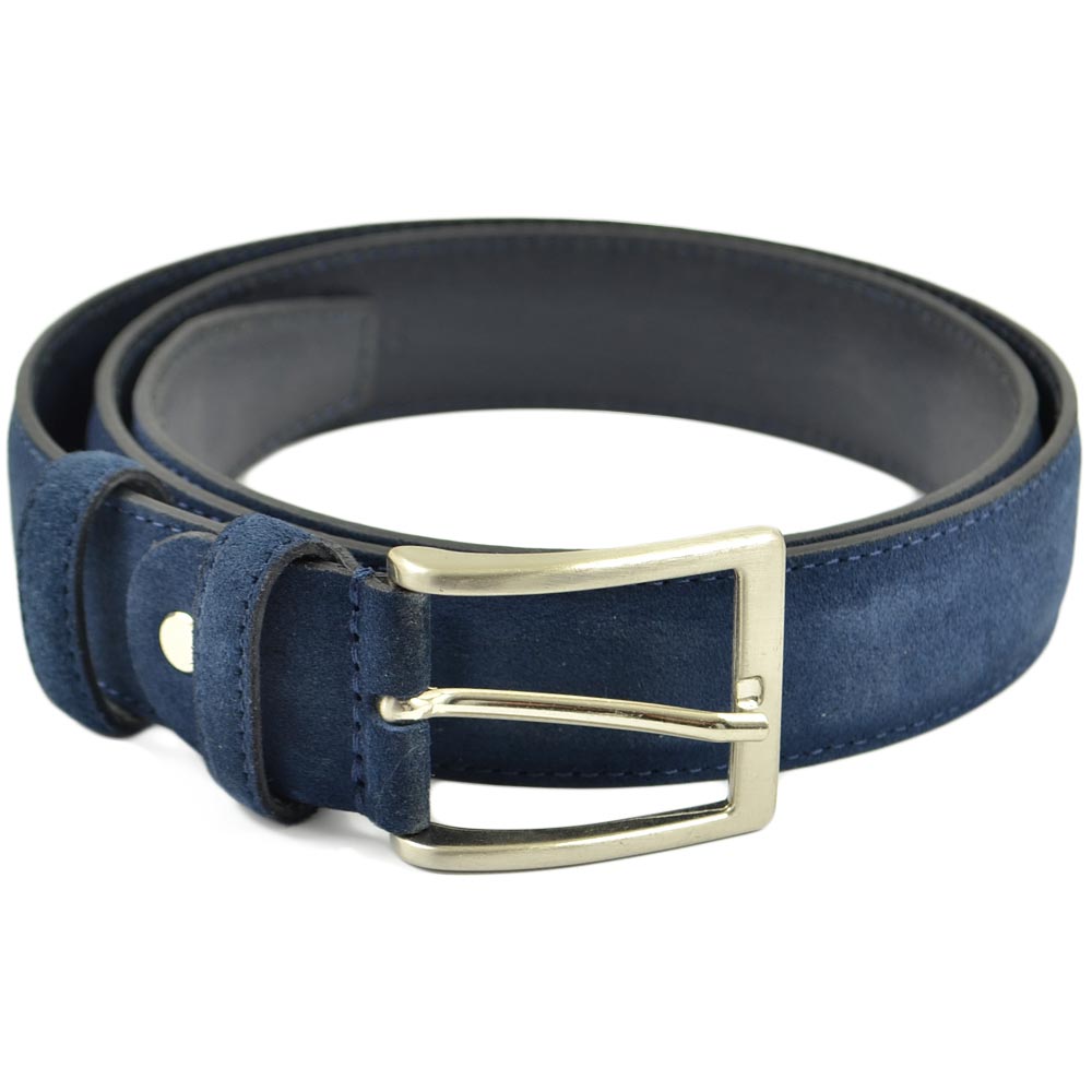 Cintura uomo blu in pelle scamosciata e tela regolabile fibbia in acciaio nickel free made in italy business man