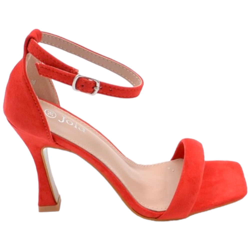Sandalo alto donna rosso in pelle scamosciata con fascia e tacco clessidra 9 cm cinturino alla caviglia linea basic .