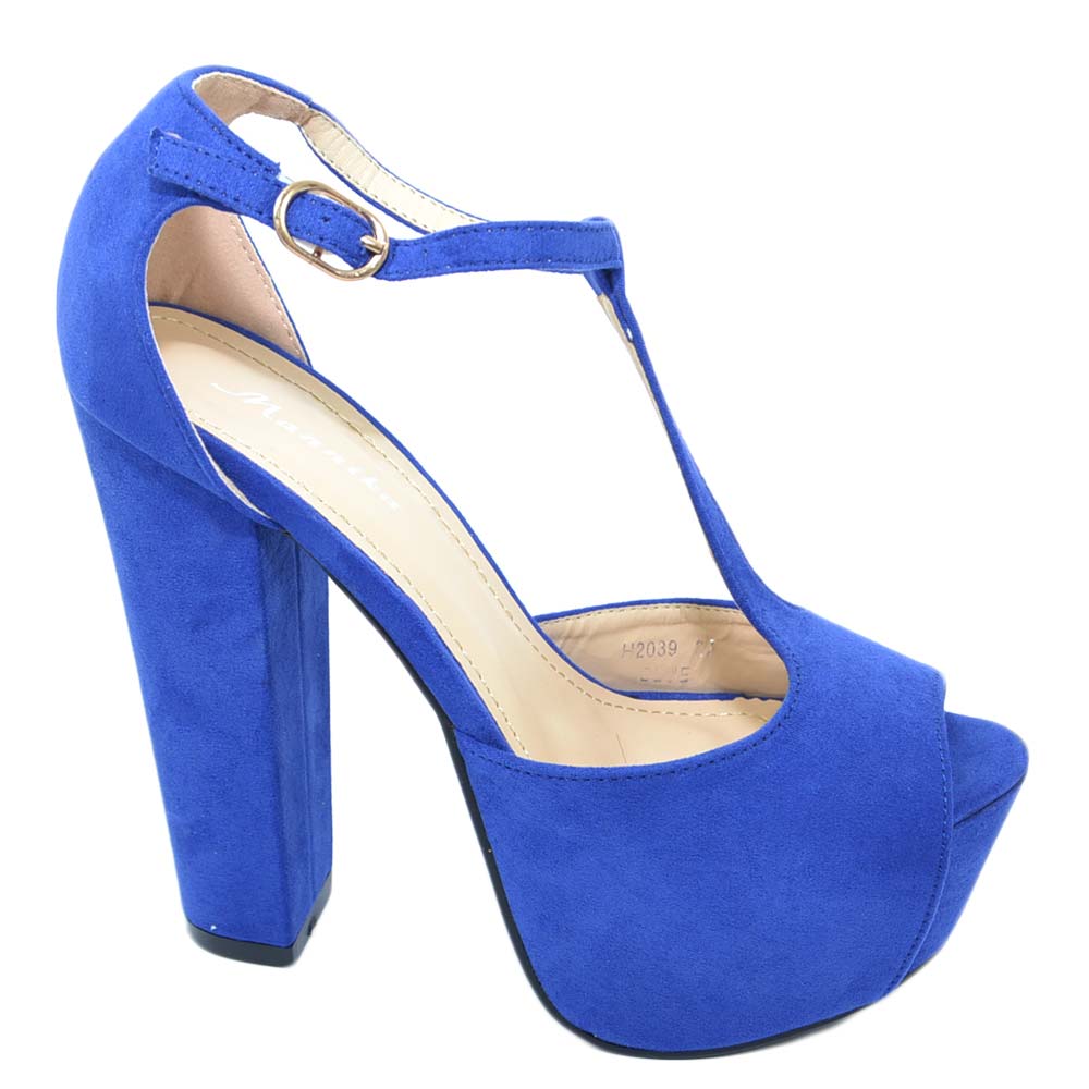 sandali blu con tacco e plateau