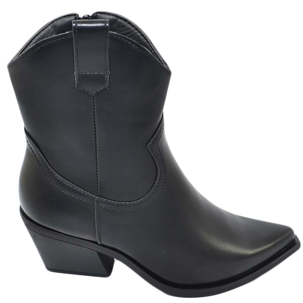 Stivaletti Camperos neri donna stivali texani a punta tipo western nero con  tacco liscia altezza caviglia moda basic donna stivaletti Malu Shoes |  MaluShoes