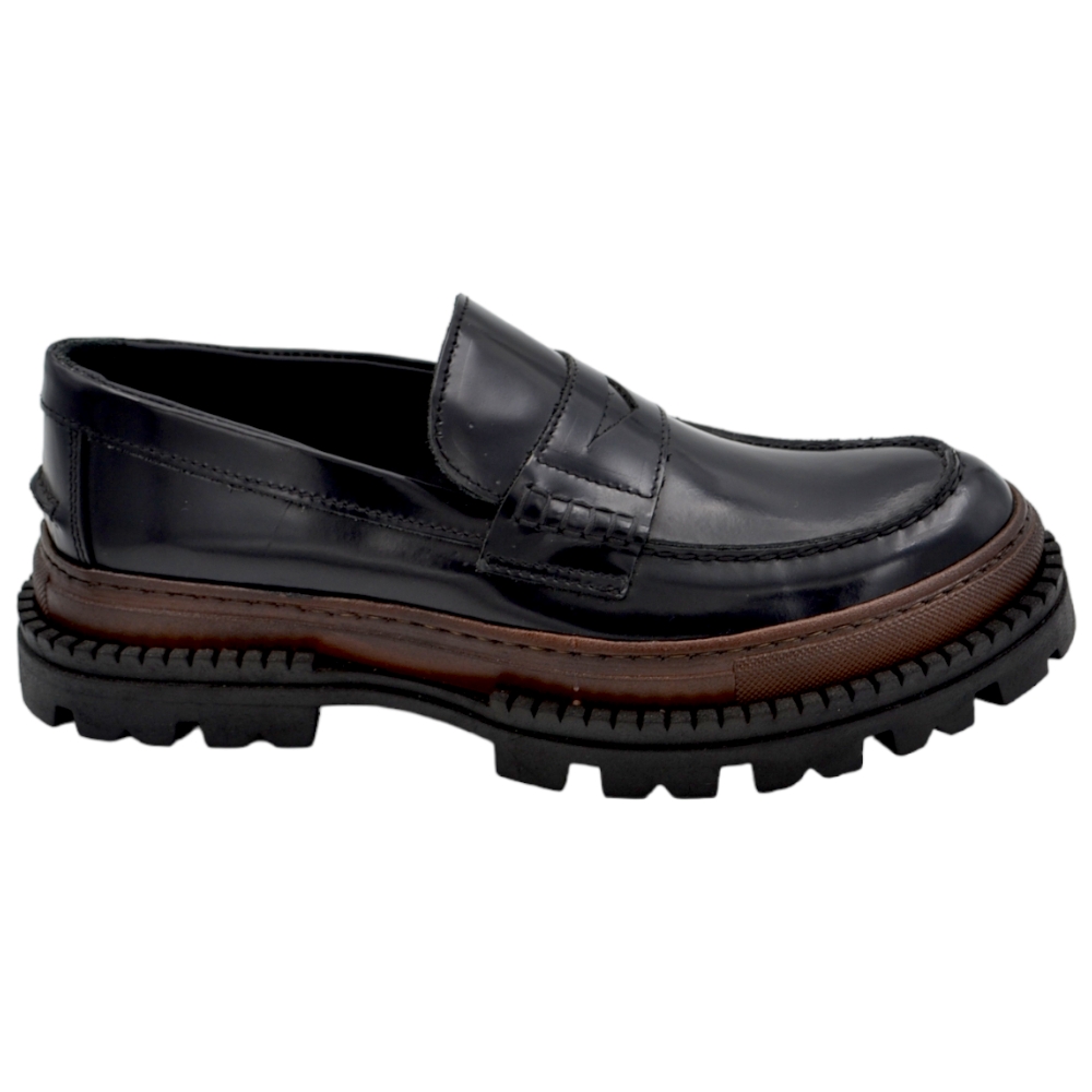 Scarpa mocassino college LS Luisantiago limited in vera pelle abrasivata nero con suola exclusive combat alta.