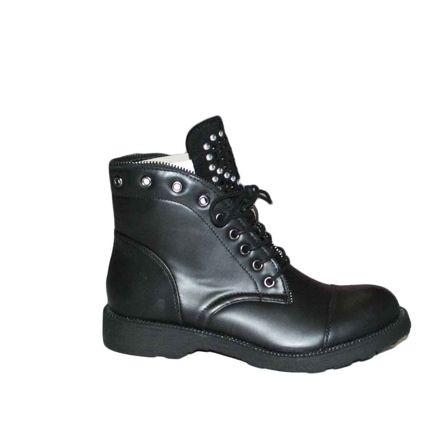 Stivaletti bassi fondo comfort nero strass lacci moda donna anfibi Malu  Shoes | MaluShoes