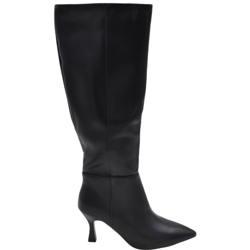 Scarpe stivalI donna a punta  pelle nero tacco spillo basso comodo 5 cm linea basic con zip interna rouches.