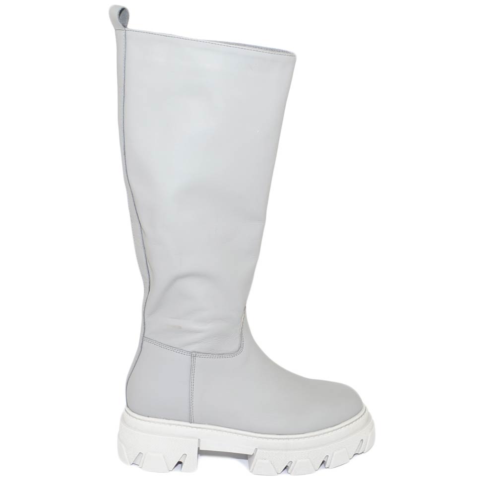 Stivali donna ls luisantiago xena platform boots in vera pelle di nappa grigio ghiaccio fondo alto zip handmade in italy.