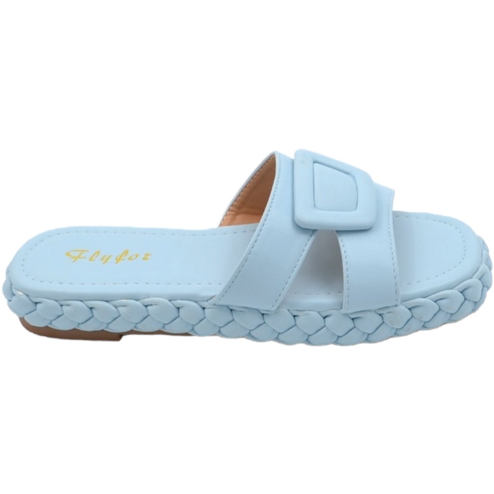 Ciabatta pantofola donna azzurro polvere estiva in gomma morbida treccia impermeabile con fascia larga