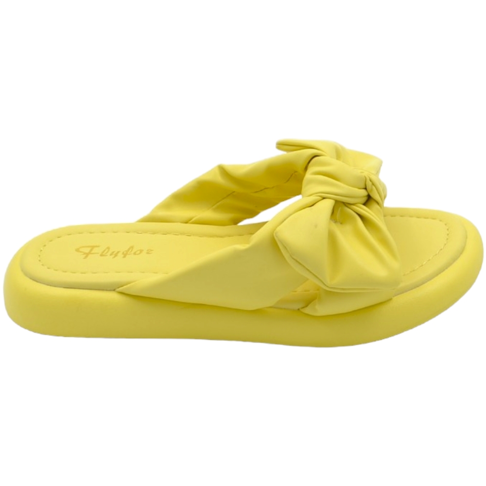 Ciabatta pantofola donna giallo estiva in gomma morbida impermeabile con fiocco