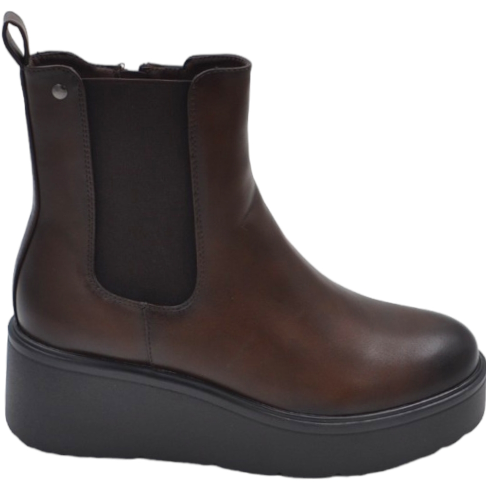Stivaletti donna platform zip laterale boots combat marrone nero impermeabile fondo alto zeppa 5cm moda tendenza.