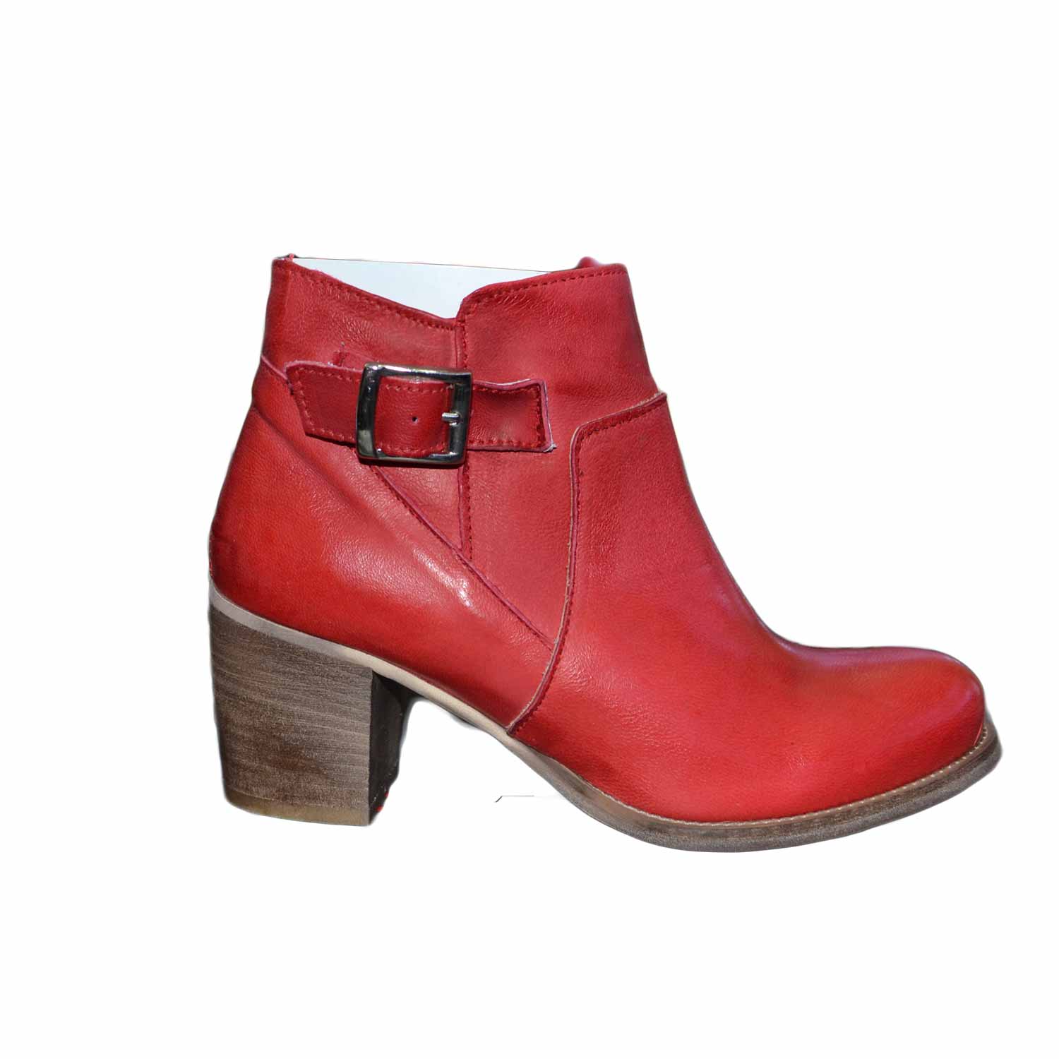 scarpe donna tronchetto rosso made in italy con fibbia e zip latareale vera pelle genuine leather tacco 70 comfort