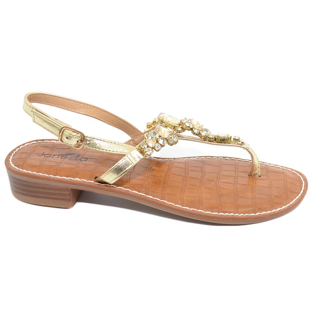 Sandalo oro gioiello infradito donna con suola antiscivolo morbida e tacco 1 cm moda positano