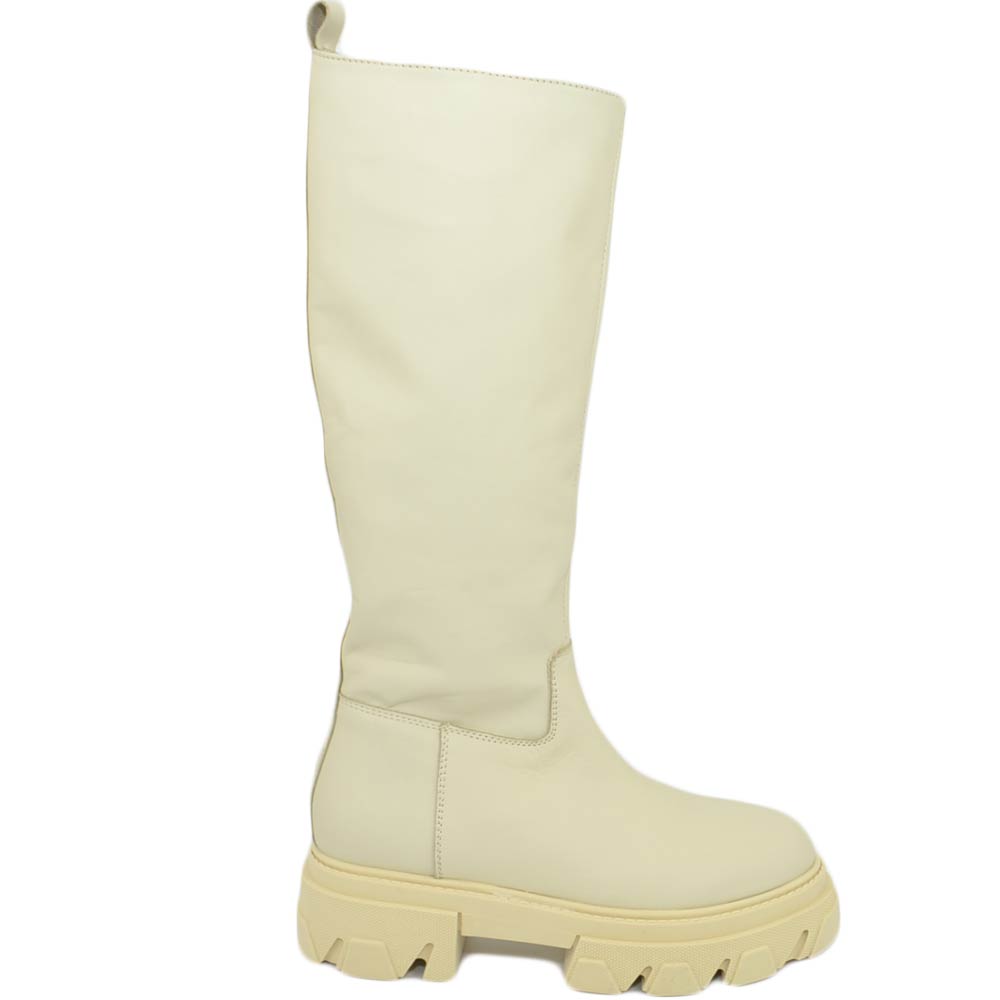 Stivali donna ls luisantiago xena platform boots in vera pelle di nappa crema fondo alto zip handmade in italy.
