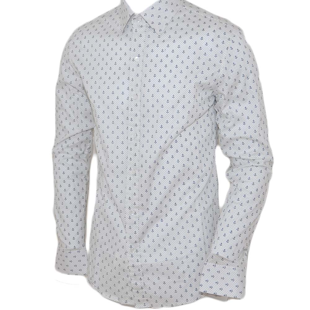 camicia uomo classica slim cpn fantasia colore bianco 100% cotone made in italy collo aperto moda giovanile