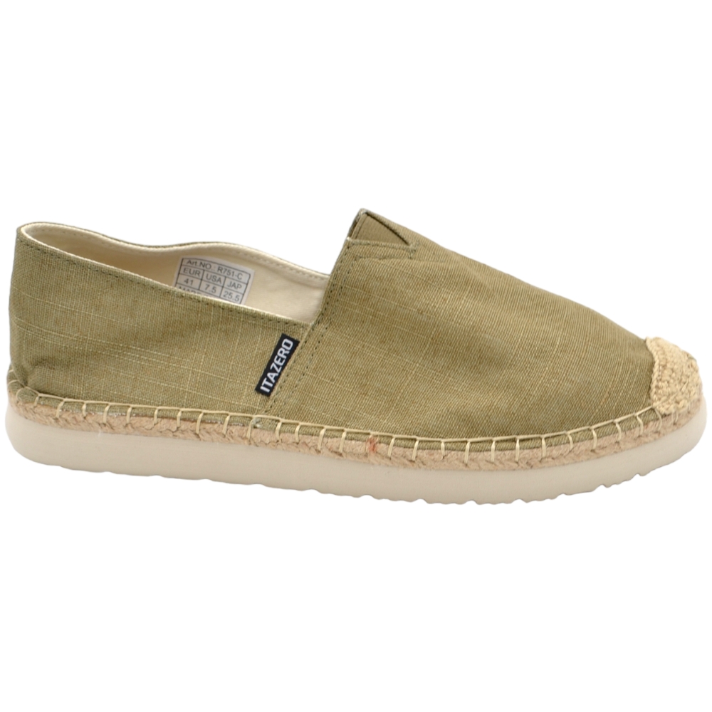 Espadrillas uomo scarpe da barca in tela verde e corda con fondo interno memory suola esterna in paglia.