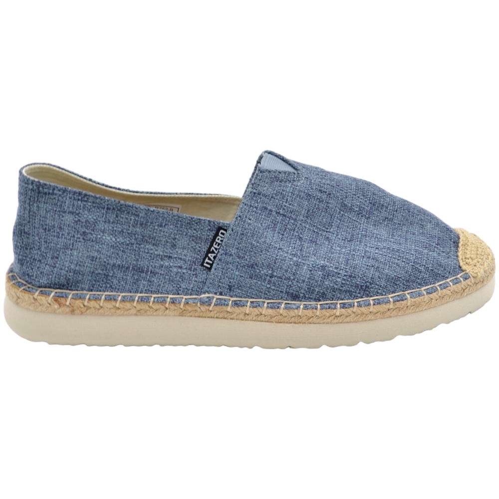 Espadrillas uomo scarpe da barca in tela blu jeans e corda con fondo interno memory suola esterna in paglia.