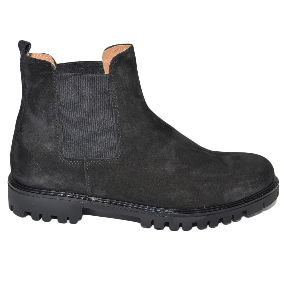 Stivale uomo Chelsea Beatles elastico vera pelle scamosciato nero gomma roccia zigrinata casual made in italy handmade