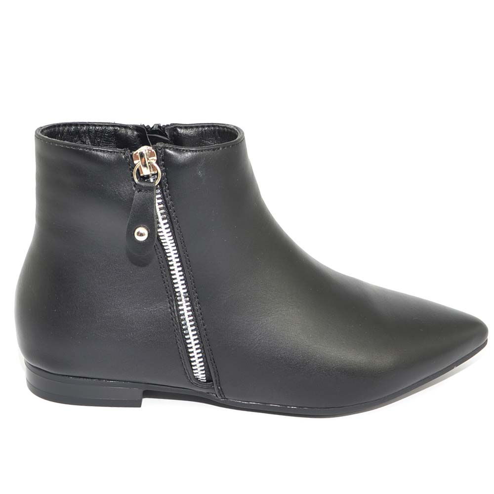 Stivaletto donna texano nero basso a punta zip argento e chiusura interna  comfort moda glam donna stivaletti Malu Shoes | MaluShoes