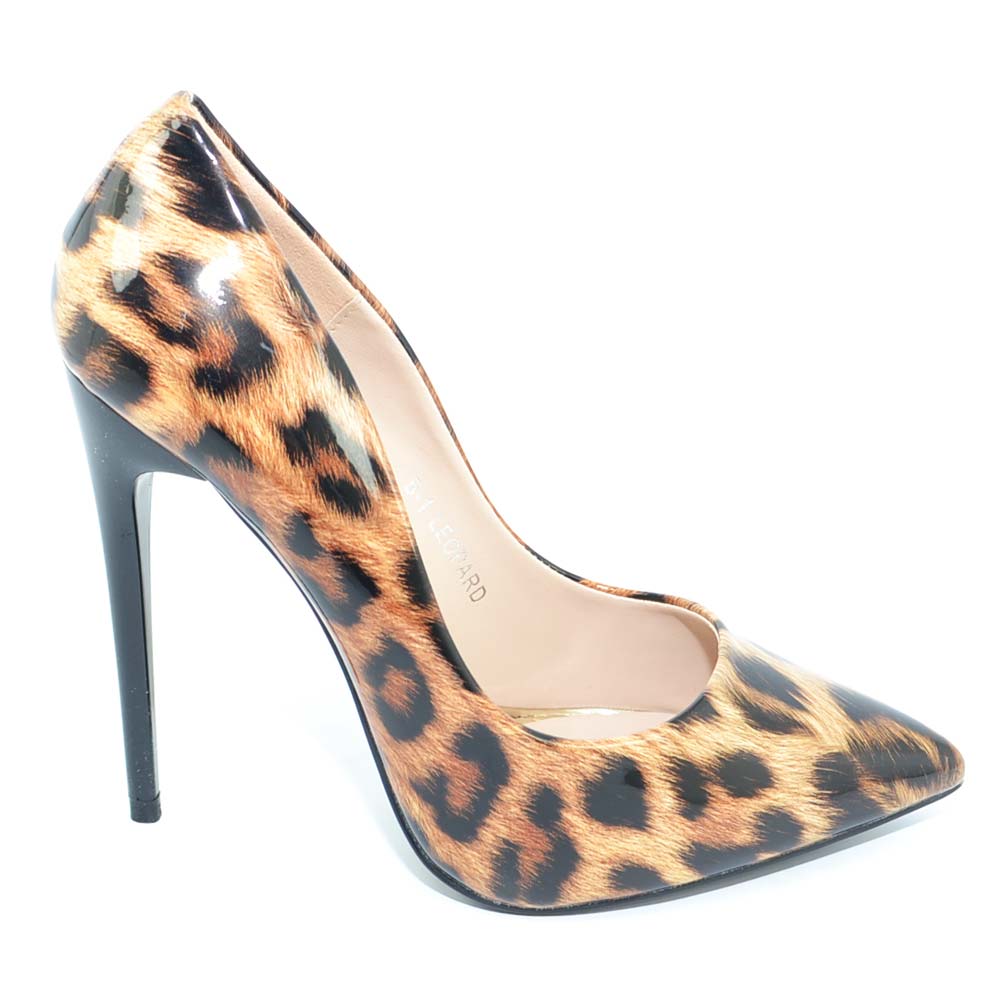 Decollete donna a punta lucido in vinile con stampa leopardata nude tacco  12 spillo basic glam moda zara business woman donna d�collet� Malu Shoes |  MaluShoes