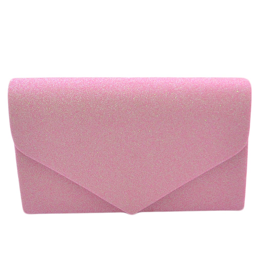 Pochette donna rettangolare a forma di lettera busta in pu rosa satinato glitter catena linea basic made in italy