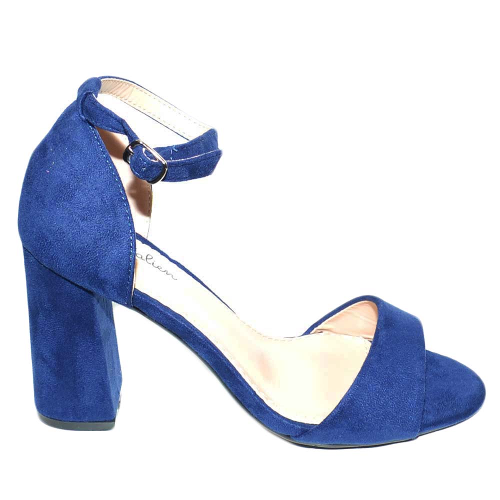 Sandalo tacco doppio comfort asimmetrico blu scarpe donna eleganti per cerimonia con cinturino alla caviglia