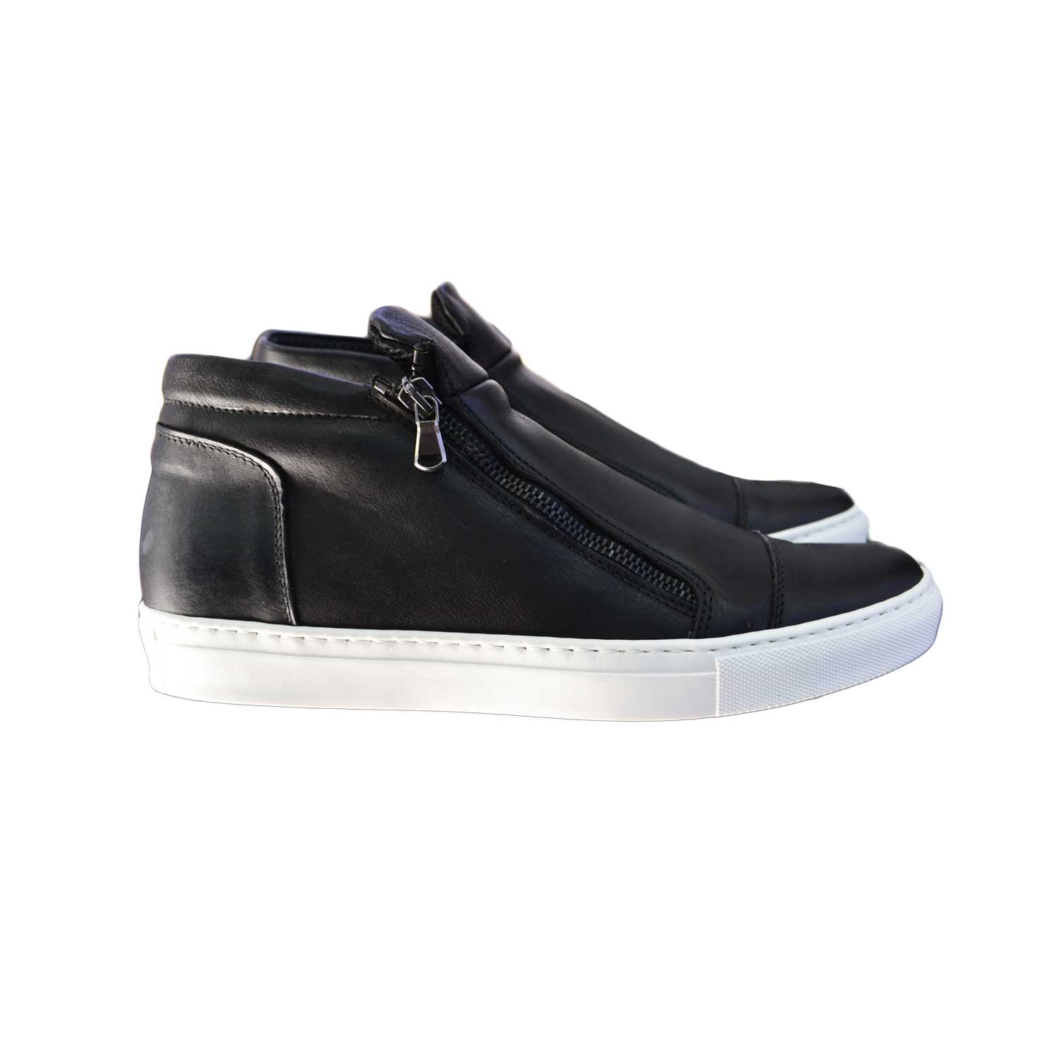 Sneakers bassa uomo scarpe calzature modello con zip dettaglio nero vitello  vera pelle uomo sneakers bassa Made In Italy | MaluShoes
