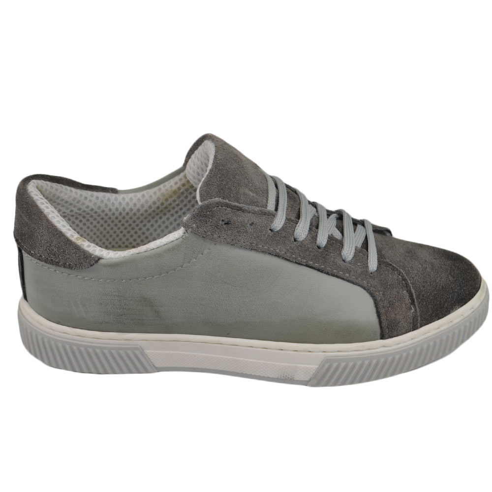 Scarpa sneakers uomo grigio vera pelle lacci linea comfort fondo gomma sportiva moda casual.
