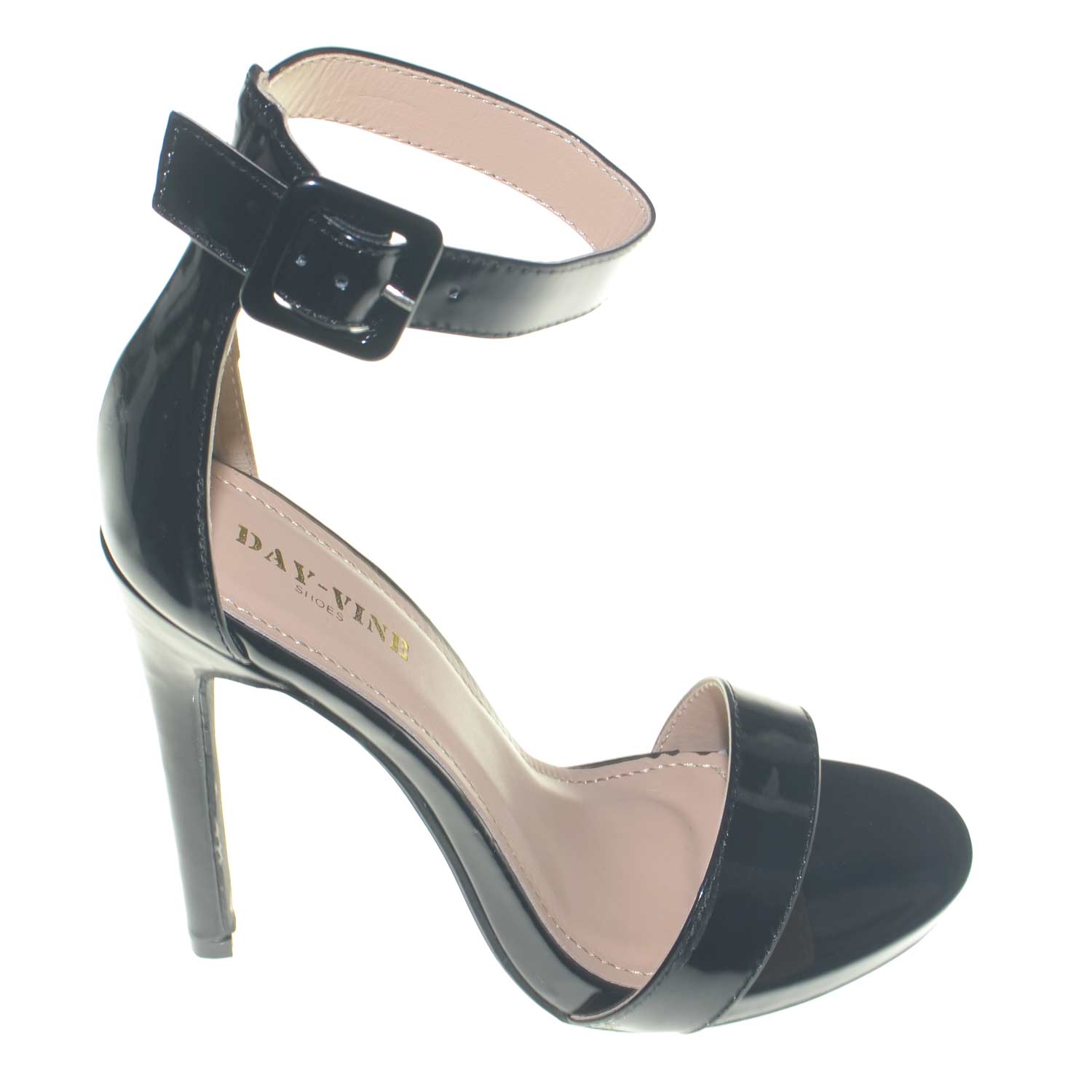 Sandalo donna lucido nero tacco a spillo linea basic tacco a spillo plateau  e cinturino alla caviglia donna sandali tacco Malu Shoes | MaluShoes