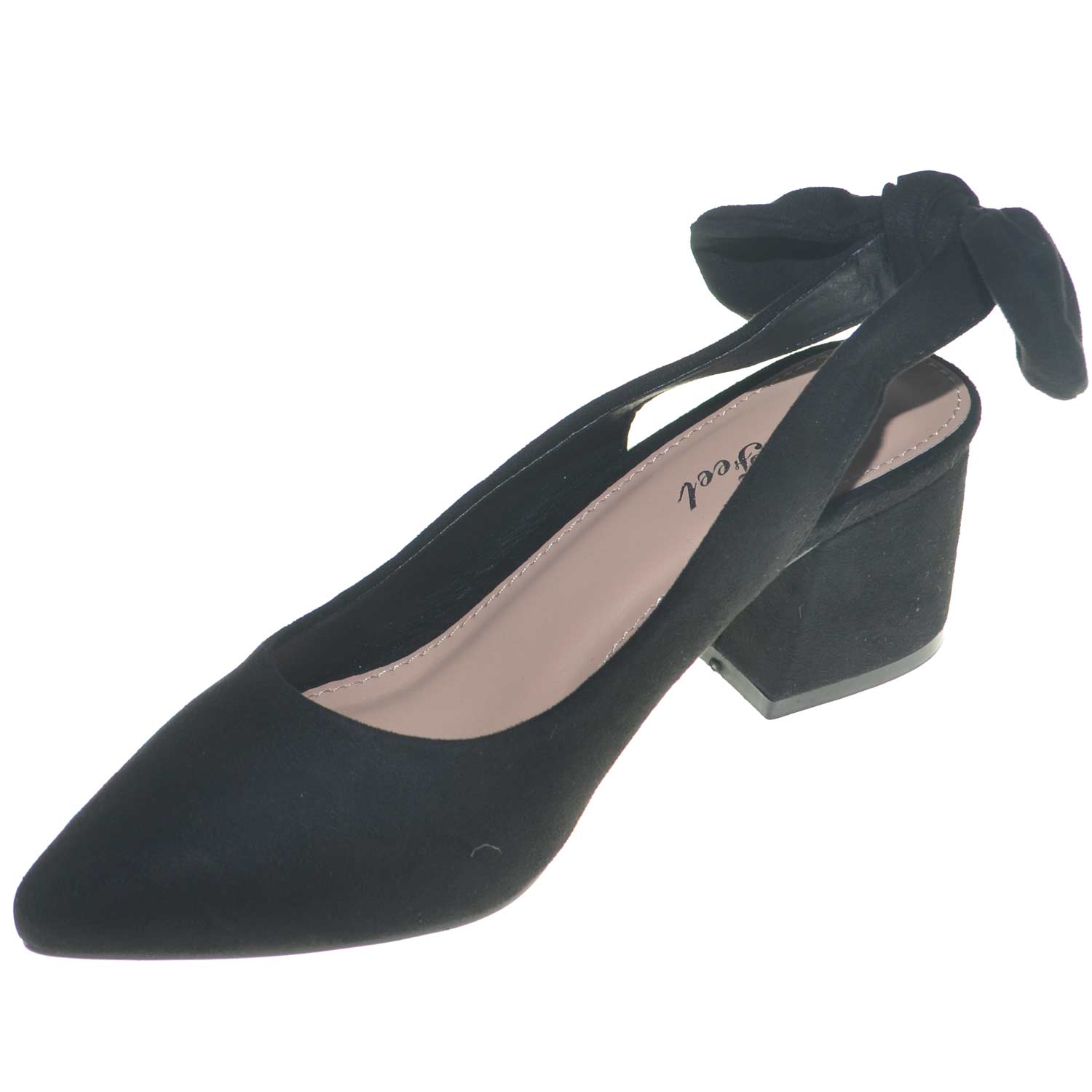 Scarpe donna ballerine basse a punta pellame scamosciato nero moda 