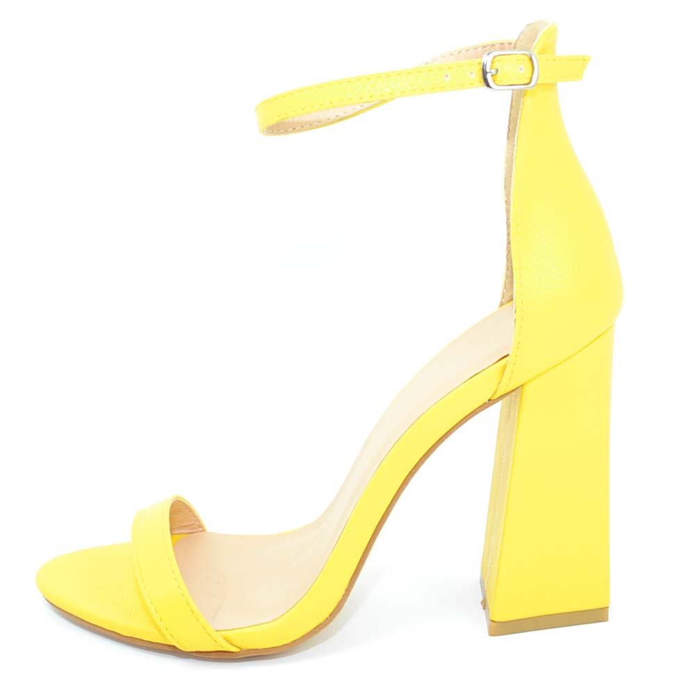 Sandalo donna giallo in ecopelle scamosciato tacco largo asimmetrico alto  10 cm | eBay