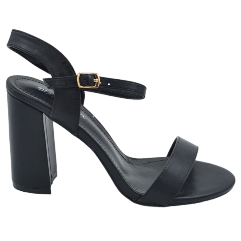 Scarpe sandalo nero donna con tacco 6 cm basso comodo basic con fascia morbida e cinturino alla caviglia open toe.