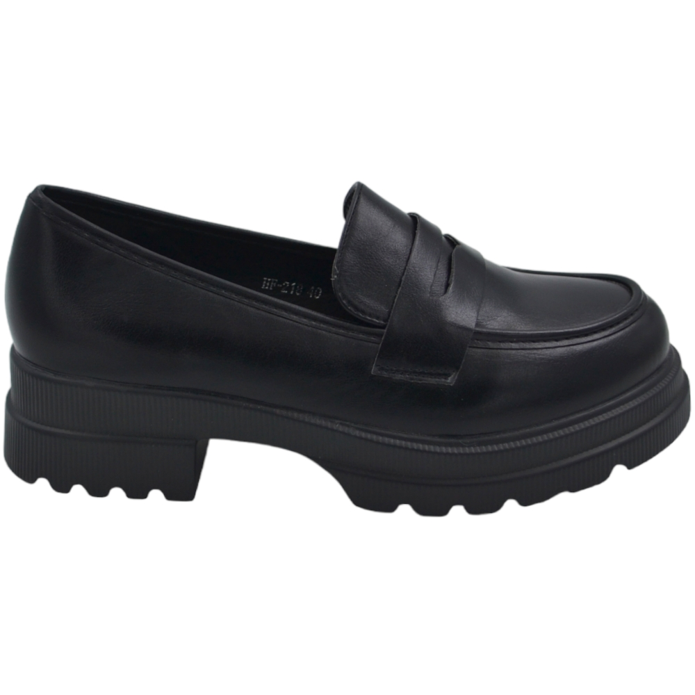 Mocassino donna collage inglese con bendina in pelle nero opaco suola in gomma alta 3 cm antiscivolo linea Basic