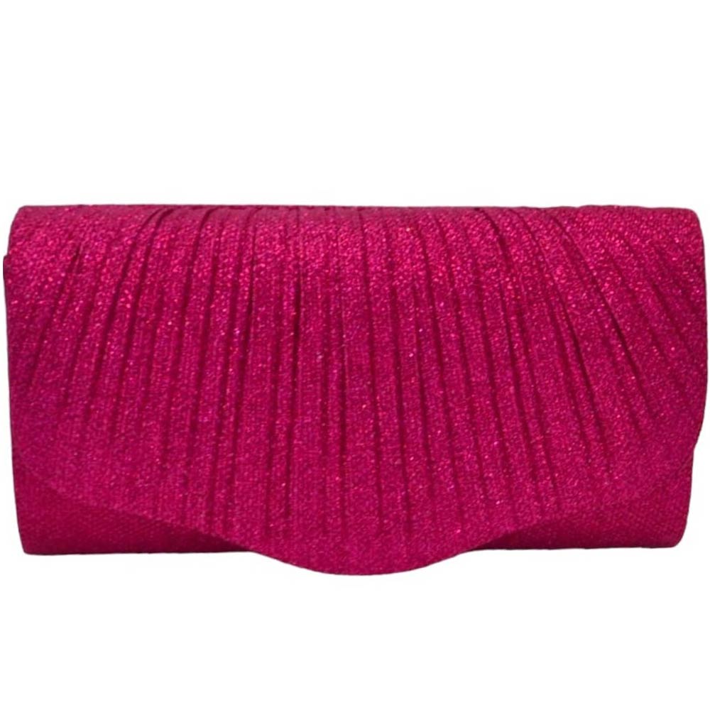 Pochette donna rettangolare a forma portafoglio in lurex glitter fucsia tinta unita catena linea basic made in italy