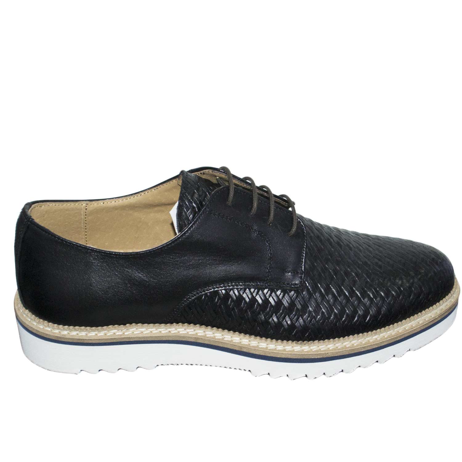 Scarpe uomo stringate art 024538 crust nero intreccio vera pelle made in italy comfort fondo ultraleggero micro