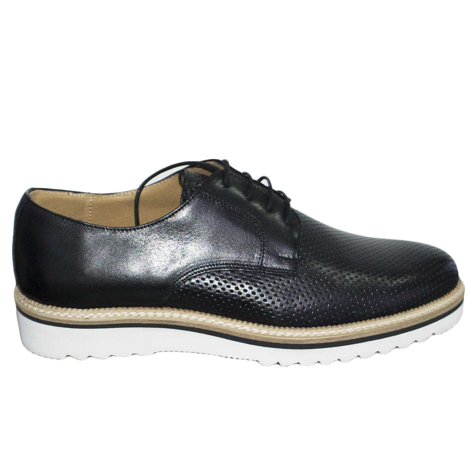 Scarpe uomo stringate art 024538 crust nero microforato vera pelle made in italy comfort fondo ultraleggero micro