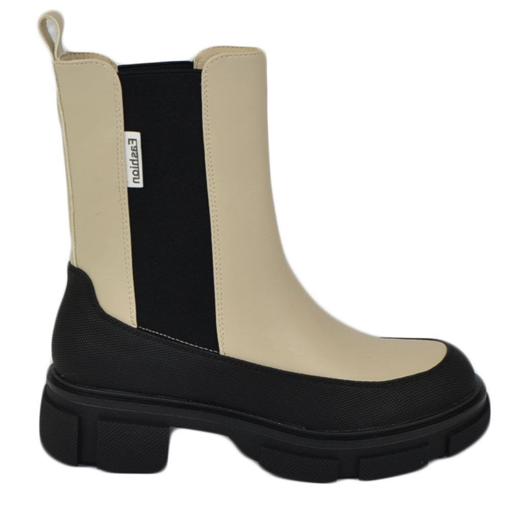 Stivaletti donna platform chelsea boots combat beige nero impermeabile  fondo alto zip elastico laterale moda tendenza donna stivaletti Malu Shoes