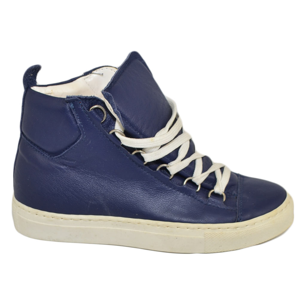 Sneakers alta donna blu vera pelle made in italy comfort.